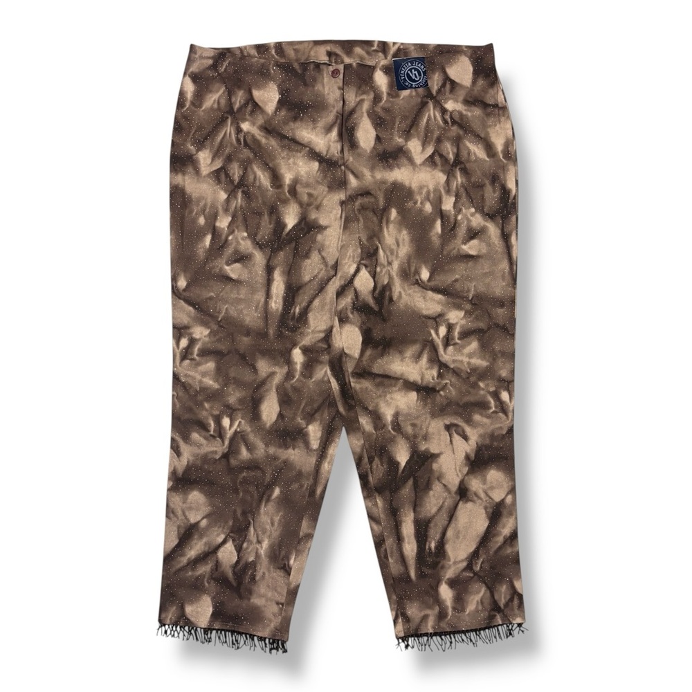 VENEZIA JEANS Ankle Pants Beaded Trim Brown Tie Dye with Gold Specks